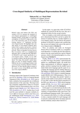 Cross-lingual Similarity of Multilingual Representations Revisited