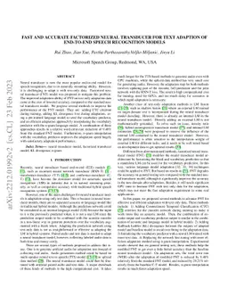Fast and accurate factorized neural transducer for text adaption of
  end-to-end speech recognition models