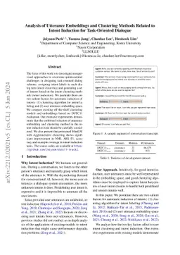Analysis of Utterance Embeddings and Clustering Methods Related to
  Intent Induction for Task-Oriented Dialogue
