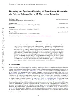 Breaking the Spurious Causality of Conditional Generation via Fairness
  Intervention with Corrective Sampling