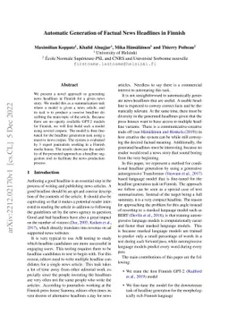 Automatic Generation of Factual News Headlines in Finnish