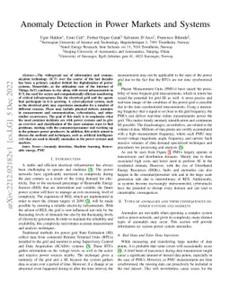 Anomaly Detection in Power Markets and Systems
