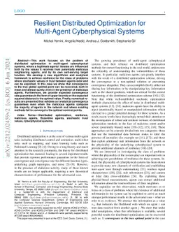 Resilient Distributed Optimization for Multi-Agent Cyberphysical Systems