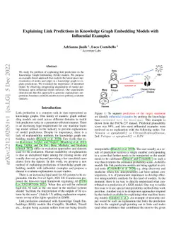 Explaining Link Predictions in Knowledge Graph Embedding Models with
  Influential Examples