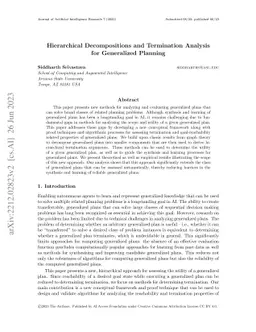 Hierarchical Decomposition and Analysis for Generalized Planning
