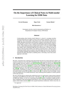On the Importance of Clinical Notes in Multi-modal Learning for EHR Data