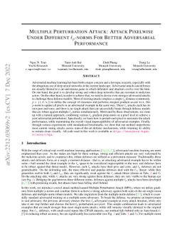 Multiple Perturbation Attack: Attack Pixelwise Under Different
  $\ell_p$-norms For Better Adversarial Performance