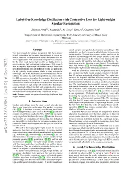 Label-free Knowledge Distillation with Contrastive Loss for Light-weight
  Speaker Recognition