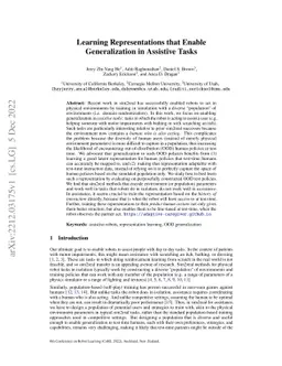 Learning Representations that Enable Generalization in Assistive Tasks