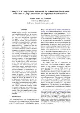 LawngNLI: A Long-Premise Benchmark for In-Domain Generalization from
  Short to Long Contexts and for Implication-Based Retrieval