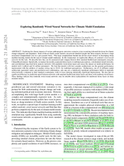 Exploring Randomly Wired Neural Networks for Climate Model Emulation