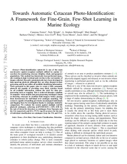 Towards Automatic Cetacean Photo-Identification: A Framework for
  Fine-Grain, Few-Shot Learning in Marine Ecology