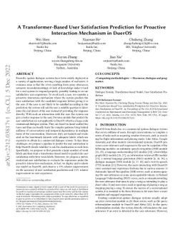 A Transformer-Based User Satisfaction Prediction for Proactive
  Interaction Mechanism in DuerOS
