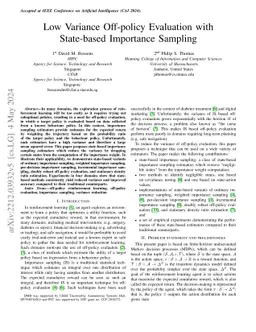 Low Variance Off-policy Evaluation with State-based Importance Sampling