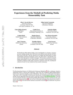 Experiences from the MediaEval Predicting Media Memorability Task