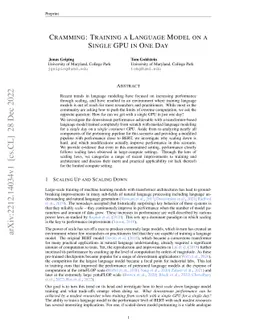 Cramming: Training a Language Model on a Single GPU in One Day