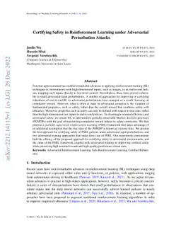 Certifying Safety in Reinforcement Learning under Adversarial
  Perturbation Attacks
