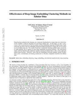 Effectiveness of Deep Image Embedding Clustering Methods on Tabular Data