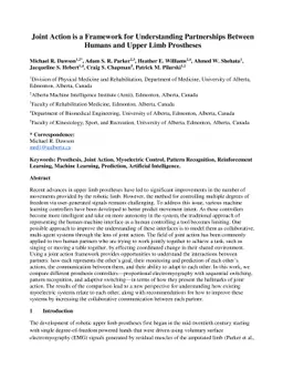 Joint Action is a Framework for Understanding Partnerships Between
  Humans and Upper Limb Prostheses