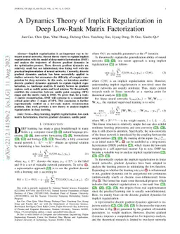 A Dynamics Theory of Implicit Regularization in Deep Low-Rank Matrix
  Factorization