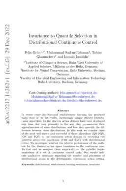 Invariance to Quantile Selection in Distributional Continuous Control