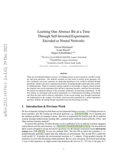 Learning One Abstract Bit at a Time Through Self-Invented Experiments
  Encoded as Neural Networks