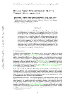 Offline Policy Optimization in RL with Variance Regularizaton
