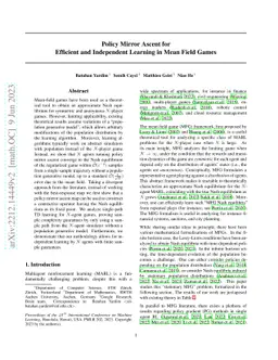 Policy Mirror Ascent for Efficient and Independent Learning in Mean
  Field Games