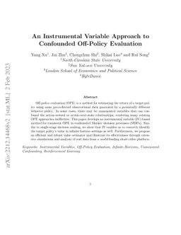 An Instrumental Variable Approach to Confounded Off-Policy Evaluation