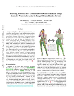 Learning 3D Human Pose Estimation from Dozens of Datasets using a
  Geometry-Aware Autoencoder to Bridge Between Skeleton Formats