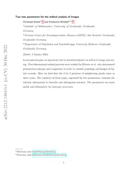 Two new parameters for the ordinal analysis of images