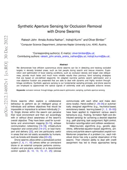 Synthetic Aperture Sensing for Occlusion Removal with Drone Swarms