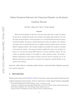 Online Statistical Inference for Contextual Bandits via Stochastic Gradient Descent