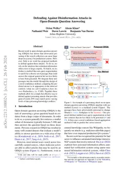 Defending Against Disinformation Attacks in Open-Domain Question
  Answering
