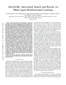 AdverSAR: Adversarial Search and Rescue via Multi-Agent Reinforcement
  Learning