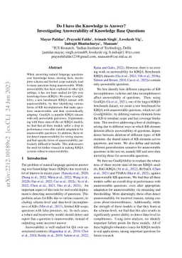 Do I have the Knowledge to Answer? Investigating Answerability of
  Knowledge Base Questions