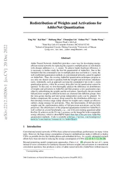 Redistribution of Weights and Activations for AdderNet Quantization