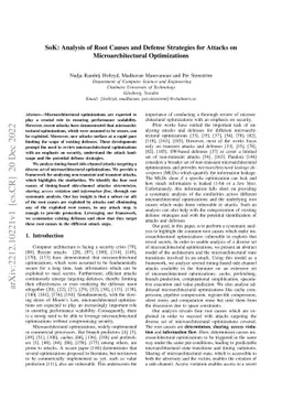 SoK: Analysis of Root Causes and Defense Strategies for Attacks on
  Microarchitectural Optimizations