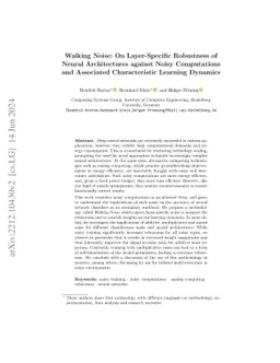 Walking Noise: On Layer-Specific Robustness of Neural Architectures
  against Noisy Computations and Associated Characteristic Learning Dynamics
