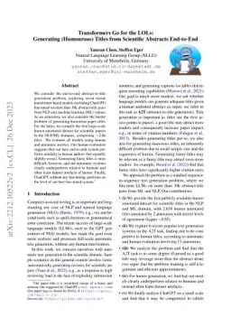 Transformers Go for the LOLs: Generating (Humourous) Titles from
  Scientific Abstracts End-to-End