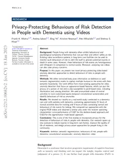 Privacy-Protecting Behaviours of Risk Detection in People with Dementia
  using Videos