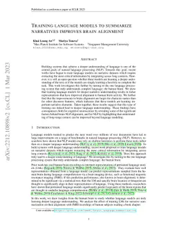 Training language models to summarize narratives improves brain
  alignment
