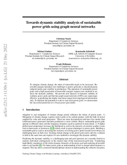 Towards dynamic stability analysis of sustainable power grids using
  graph neural networks