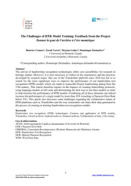 The Challenges of HTR Model Training: Feedback from the Project Donner
  le gout de lárchive a lére numerique