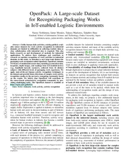OpenPack: A Large-scale Dataset for Recognizing Packaging Works in
  IoT-enabled Logistic Environments