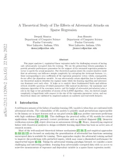 A Theoretical Study of The Effects of Adversarial Attacks on Sparse
  Regression