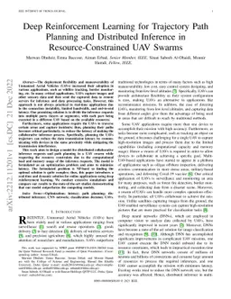 Deep Reinforcement Learning for Trajectory Path Planning and Distributed
  Inference in Resource-Constrained UAV Swarms