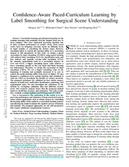 Confidence-Aware Paced-Curriculum Learning by Label Smoothing for
  Surgical Scene Understanding