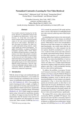 Normalized Contrastive Learning for Text-Video Retrieval