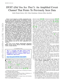DYST (Did You See That?): An Amplified Covert Channel That Points To
  Previously Seen Data
